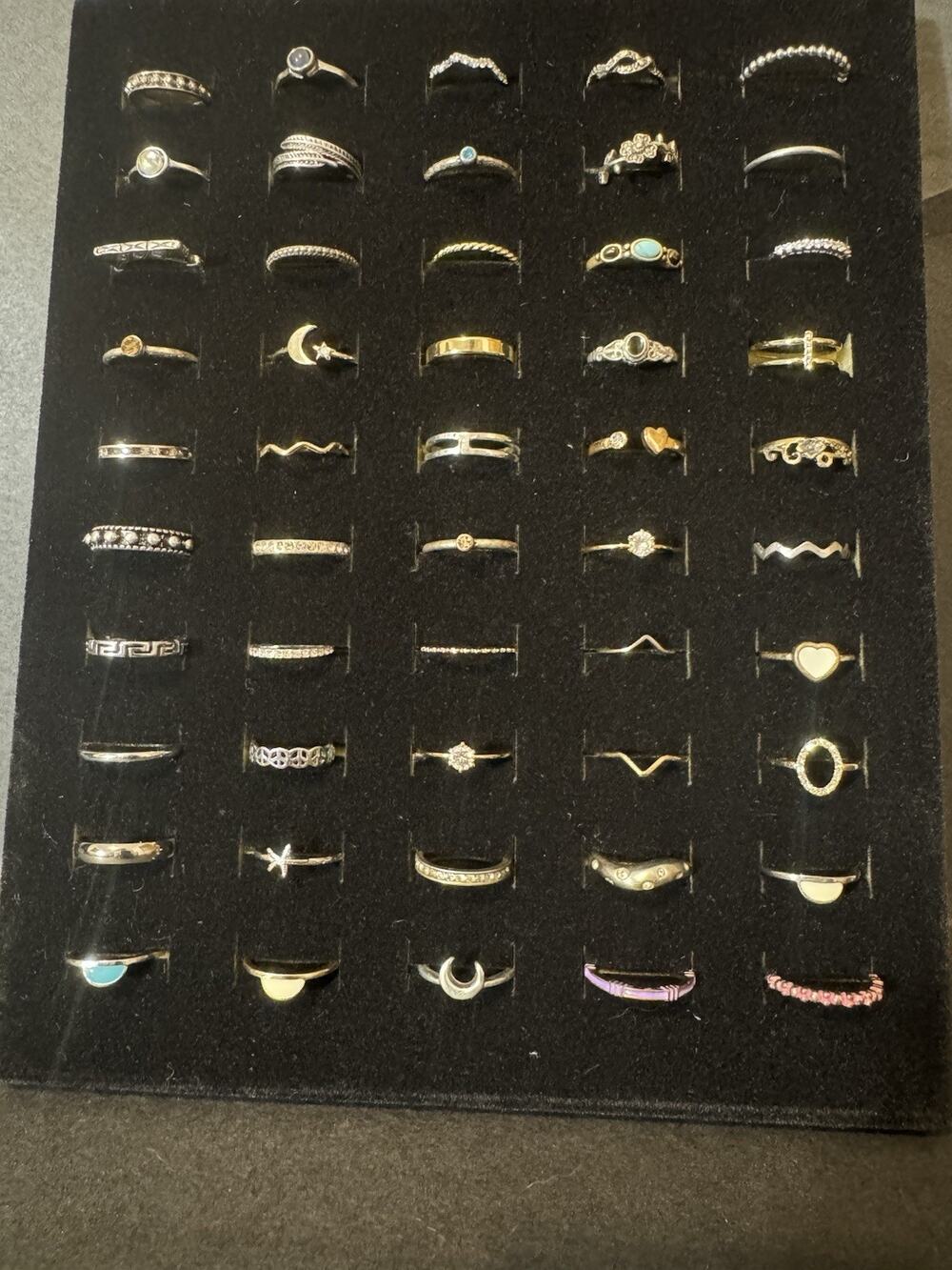 50pc Bulk Fashion Ring Lot Mixed Metals Dainty Stackable Boho Celestial Crystal